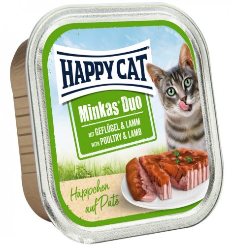 Happy Cat minkas duo baromfi & bárány tálcás nedveseledel 100g